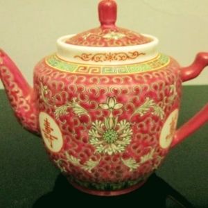 Vintage famille rose,rose colored teapot made in China with longevity symbols